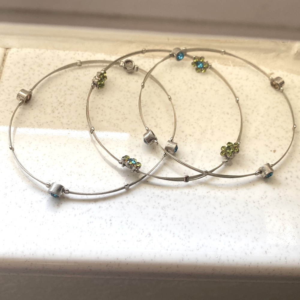 Three wire bracelets with little faux stones
